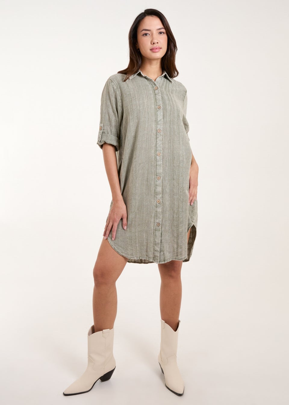 Blue Vanilla Green Button Down Shirt Dress