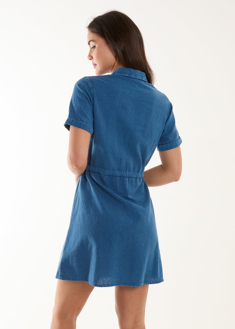 Blue Vanilla Blue Drawstring Waist Shirt Dress