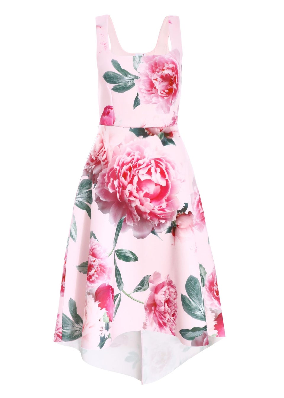 Quiz Pink Floral Dip Hem Midi Dress