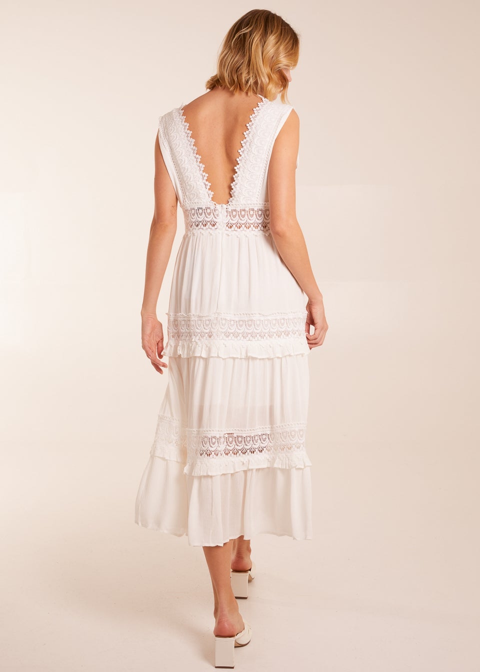 Blue Vanilla Ivory Angel Sleeve Tiered Maxi Dress