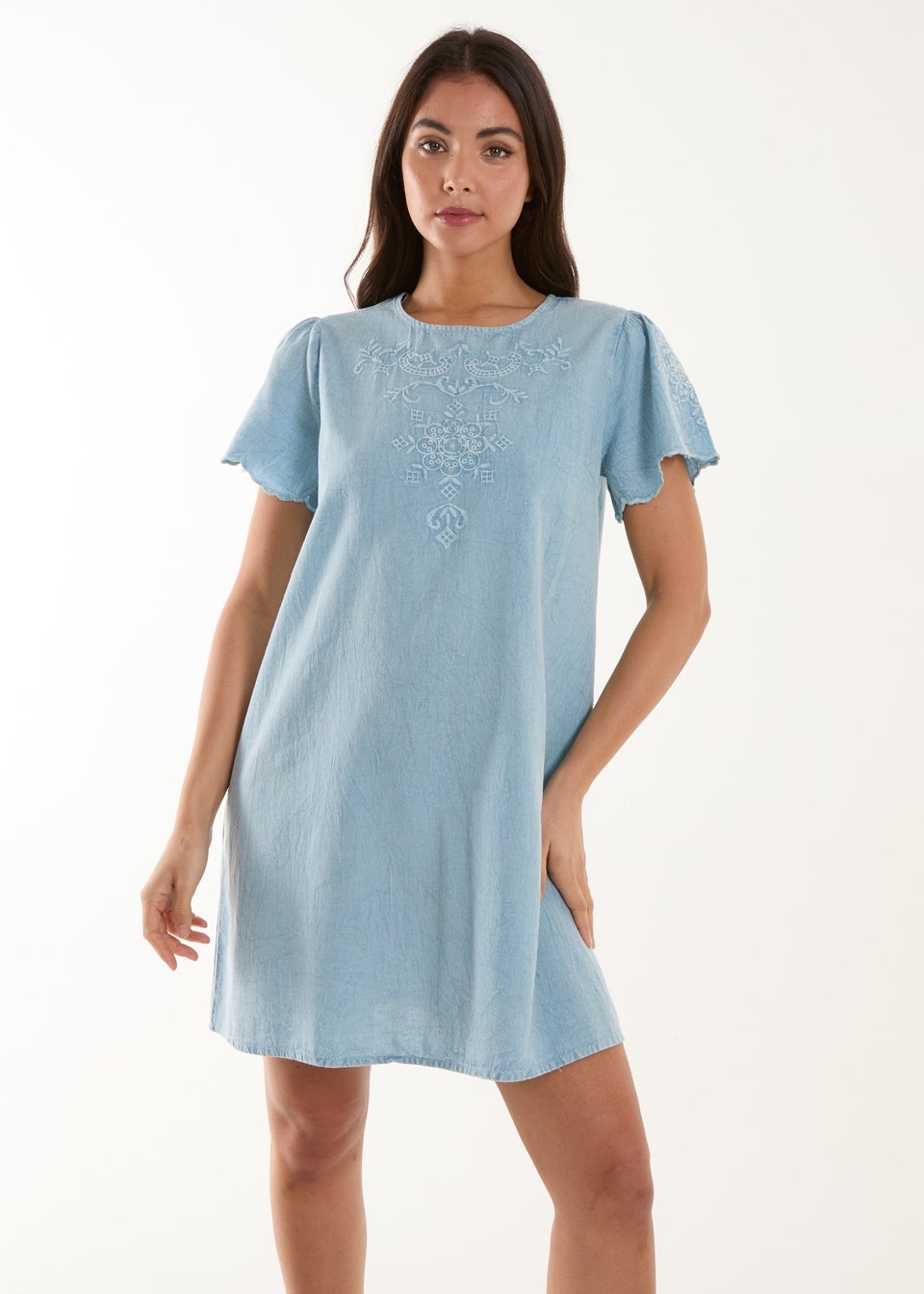 Blue Vanilla Blue Embroidered Mini Dress