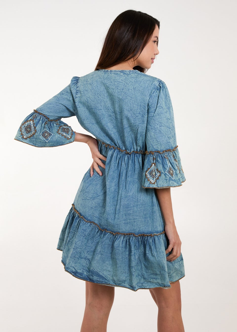 Blue Vanilla Blue Embroidered Denim Dress