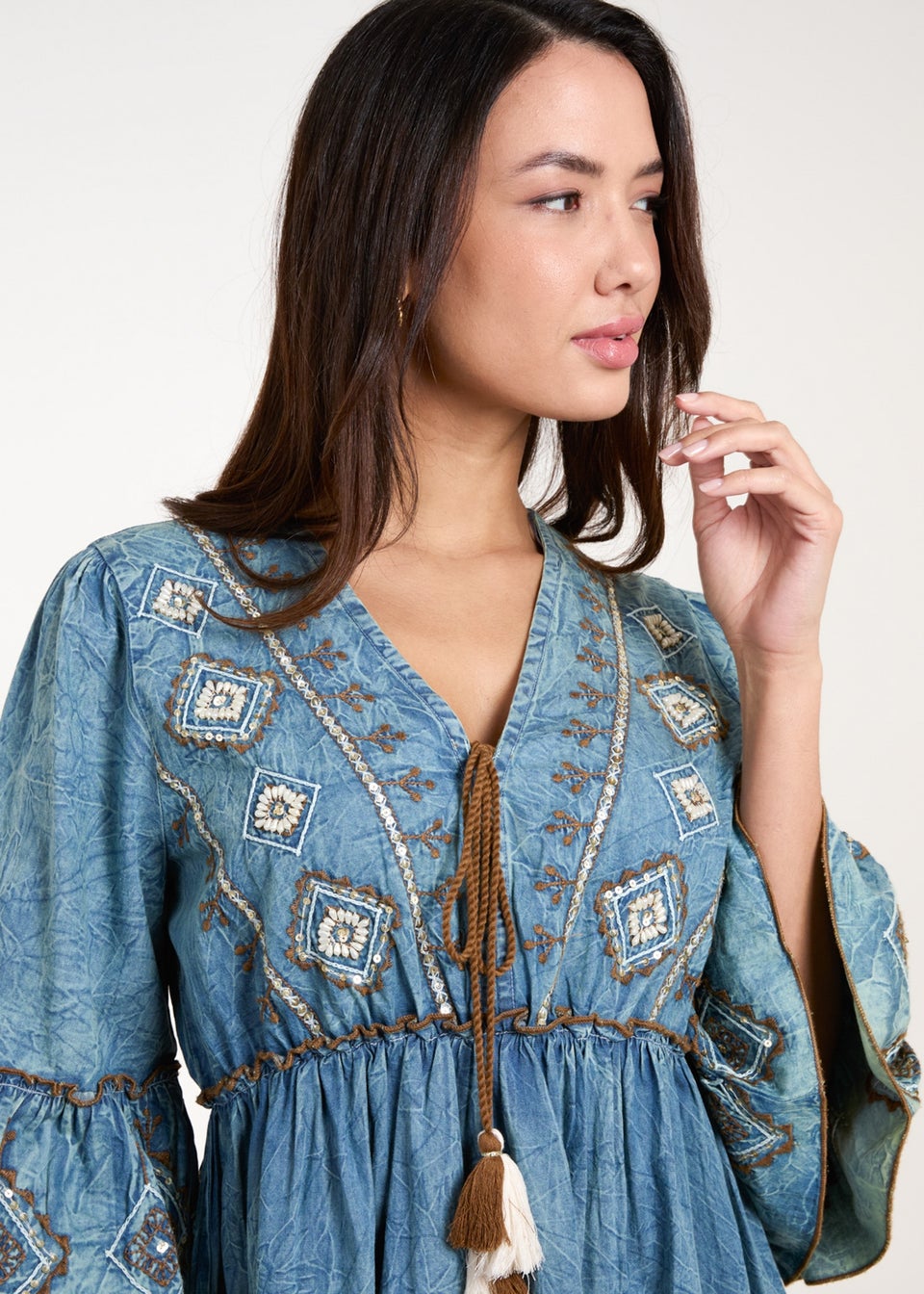 Blue Vanilla Blue Embroidered Denim Dress