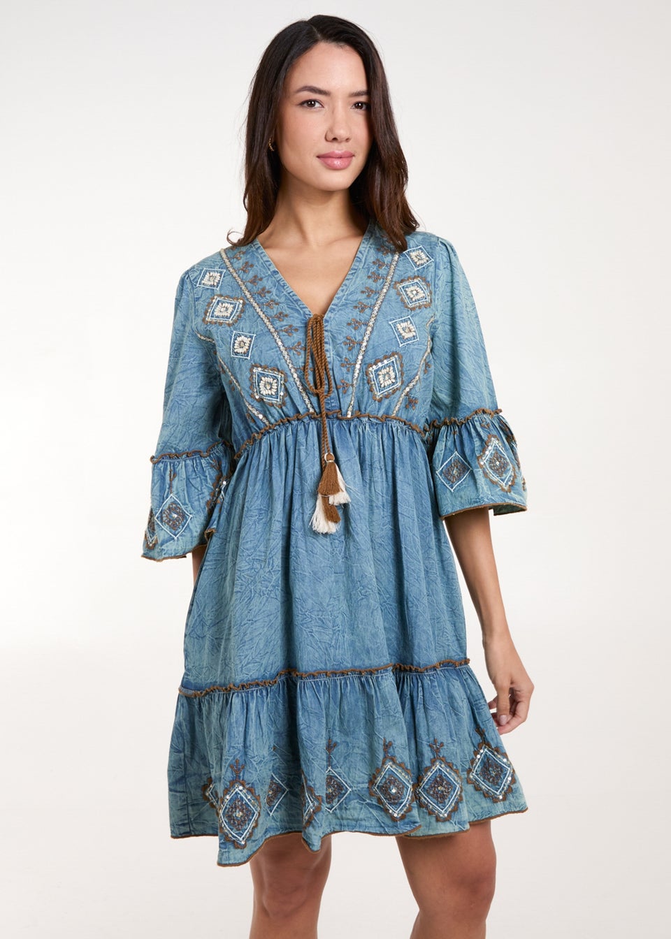 Blue Vanilla Blue Embroidered Denim Dress
