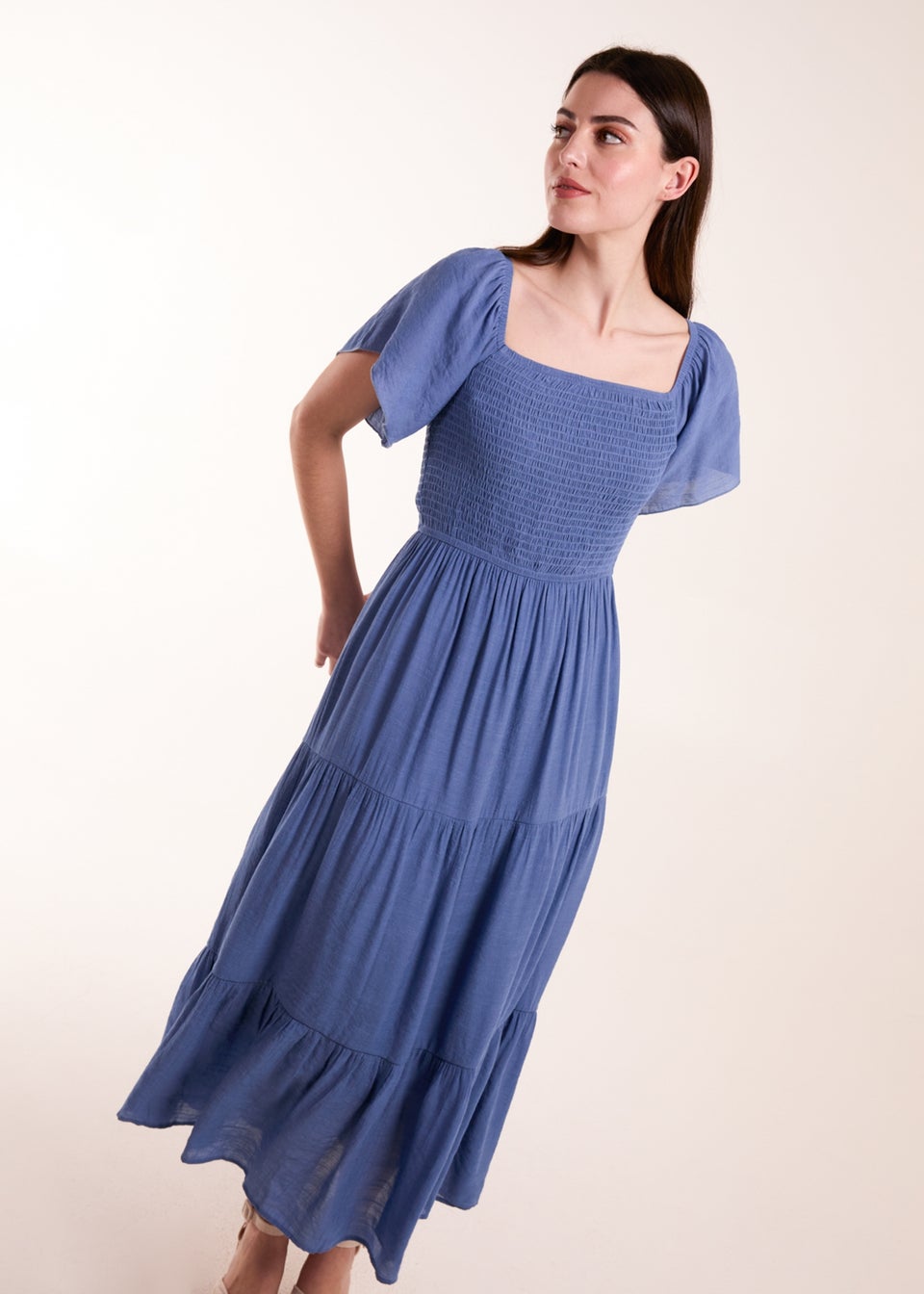 Blue Vanilla Blue Square Neck Flutter Sleeve Dress