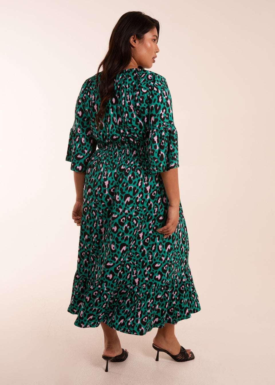 Blue Vanilla Curve Blue Elasticated Neck Shirred Waist Midi Dress - Matalan