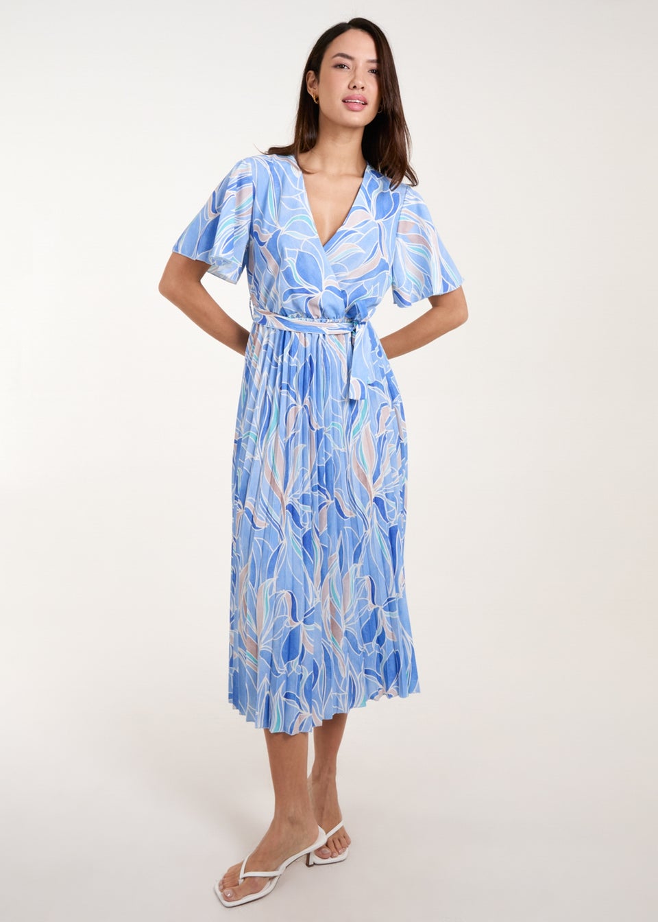 Blue Vanilla Blue Wrap Over Printed Pleated Dress