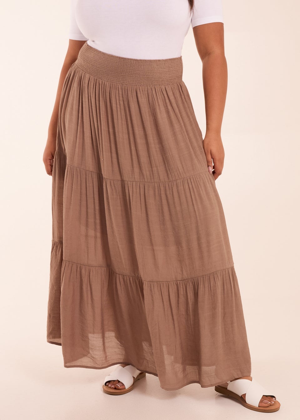 Blue Vanilla Curve Brown  Tiered Shirred Maxi Skirt