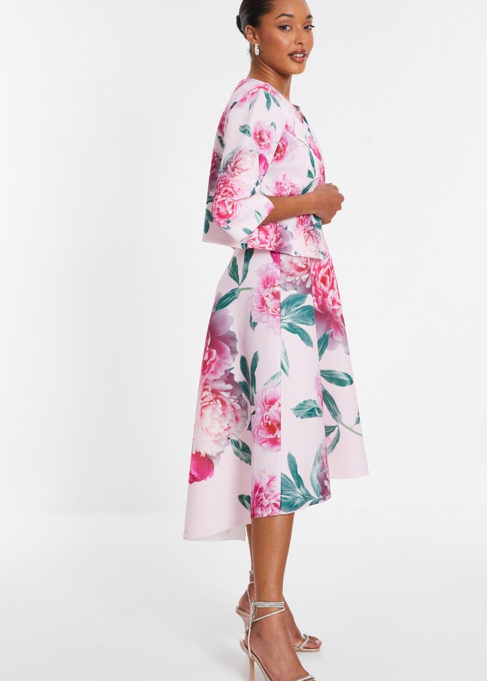 Quiz Pink Floral Split Sleeve Crop Jacket