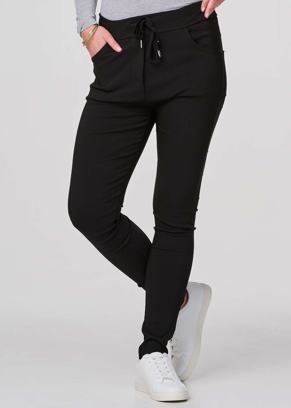 Izabel London Black Plain Skinny Drawstring Trousers