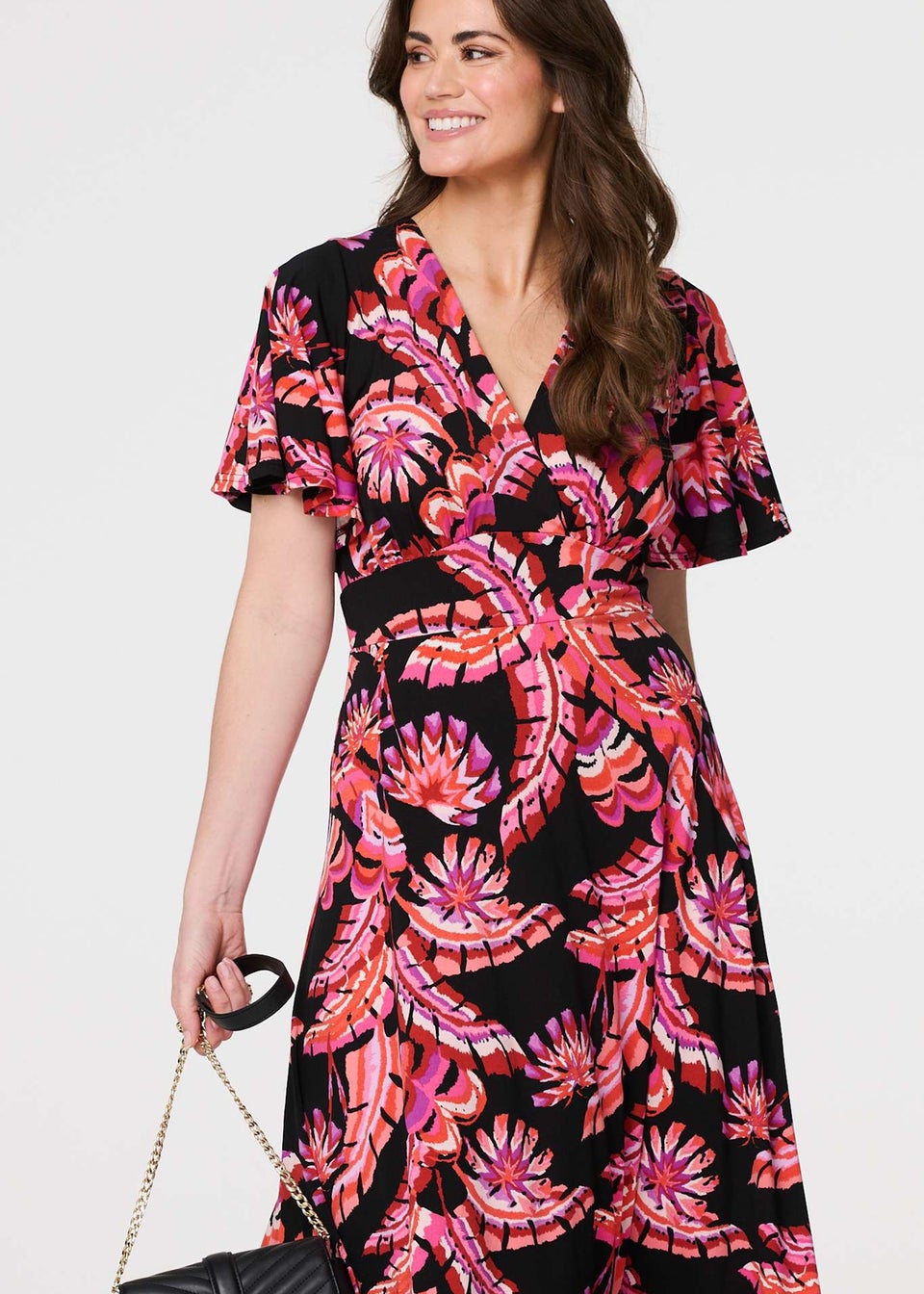 Izabel London Black Printed Angel Sleeve Maxi Dress