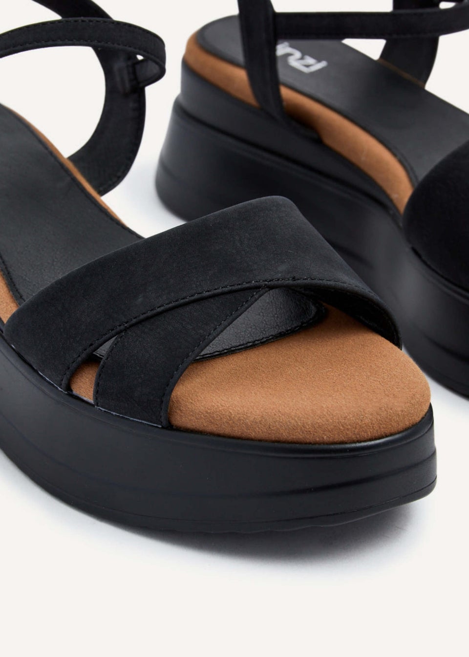 Linzi Maple Black Faux Nubuck Crossover Sporty Sole Flatform Sandal