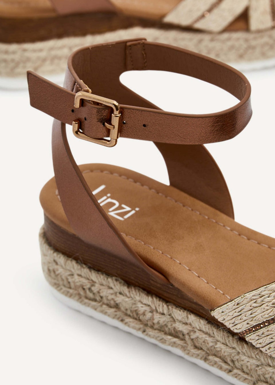 Linzi Hazel Bronze Faux Leather Raffia Espadrille Inspired Flatform Sandal