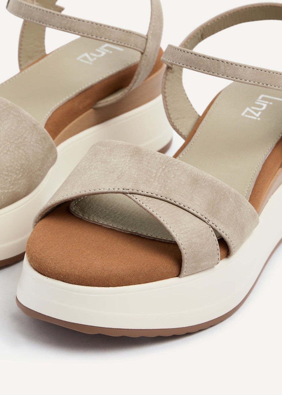 Linzi Maple Taupe Faux Nubuck Crossover Sporty Sole Flatform Sandal