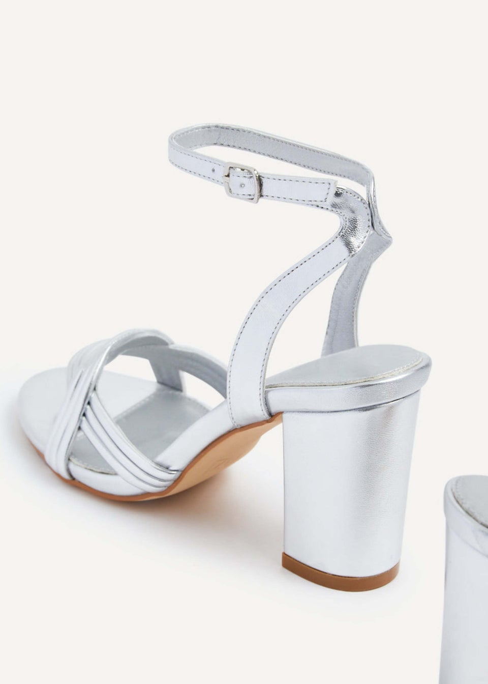 Linzi Regina Silver Faux Leather Block Heeled Sandal