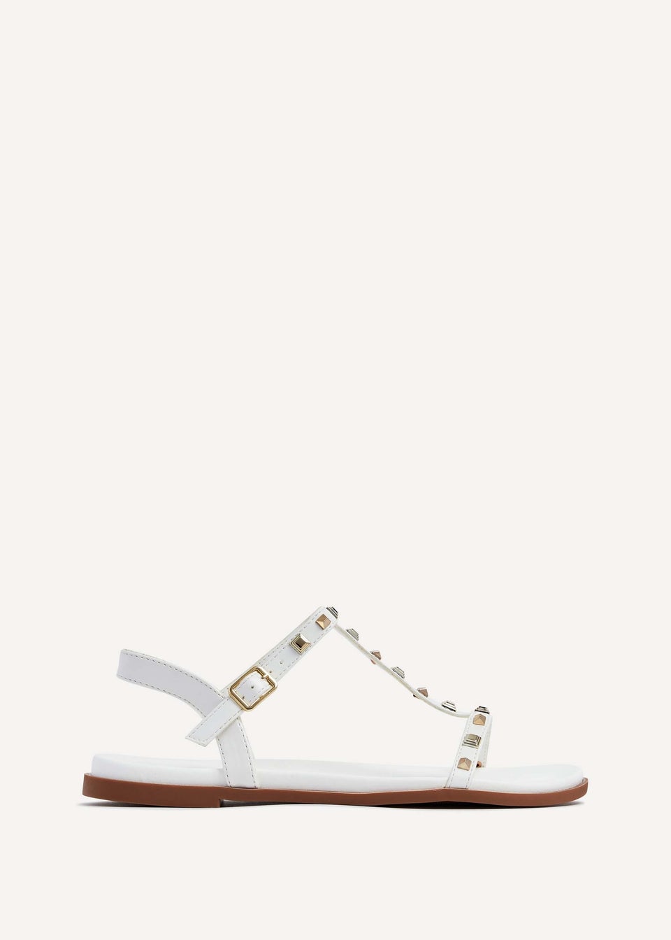Linzi Bliss White Faux Leather T-Bar Footbed Sandal