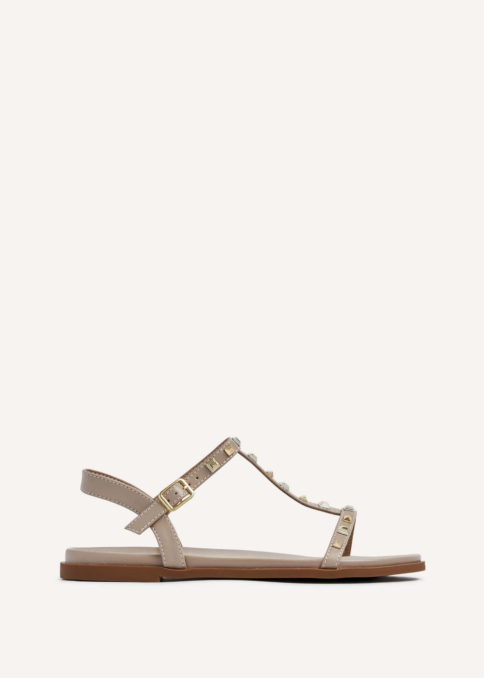Linzi Bliss Taupe Faux Leather T-Bar Footbed Sandal