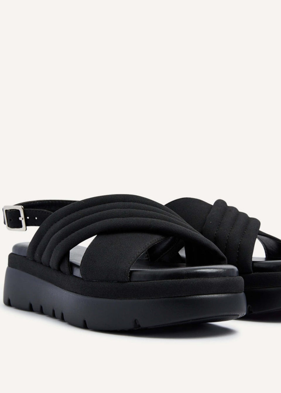 Linzi Shae Black Faux Nubuck Padded Crossover Flatform Sandals