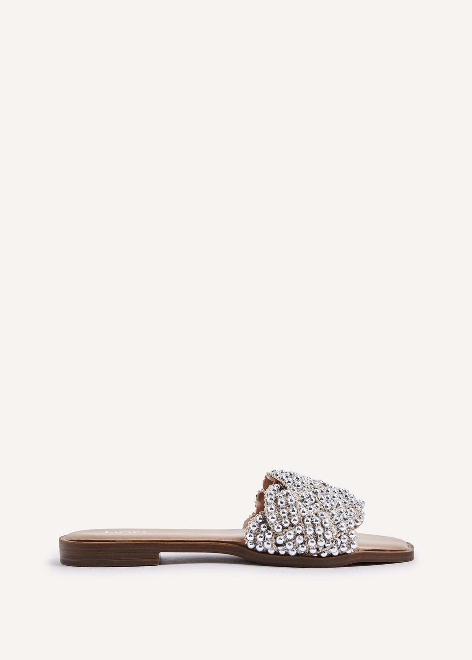 Linzi Lanette Nude Faux Leather Plaited Beaded Flat Sandals