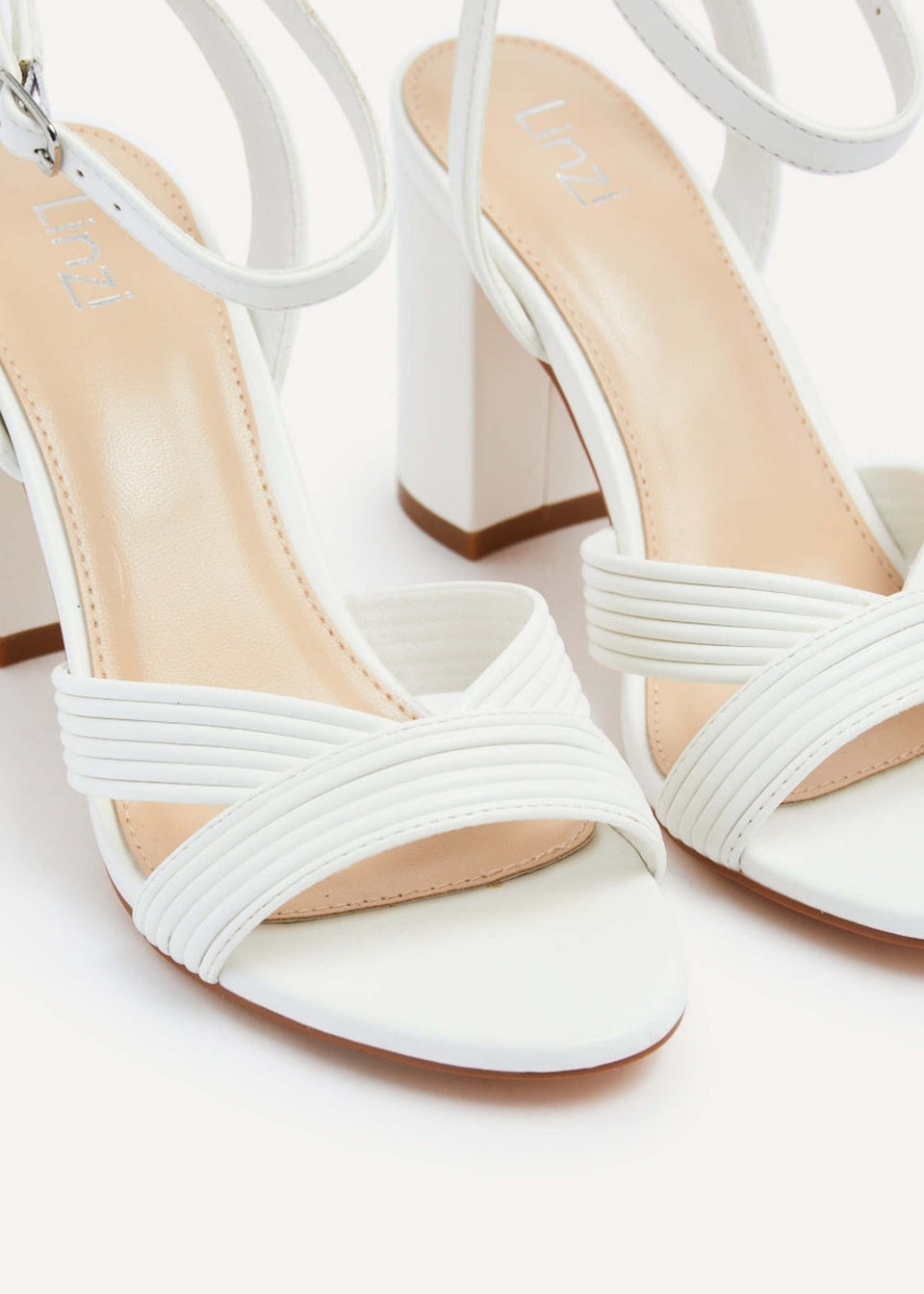 Linzi City White Faux Leather Block Heeled Sandal