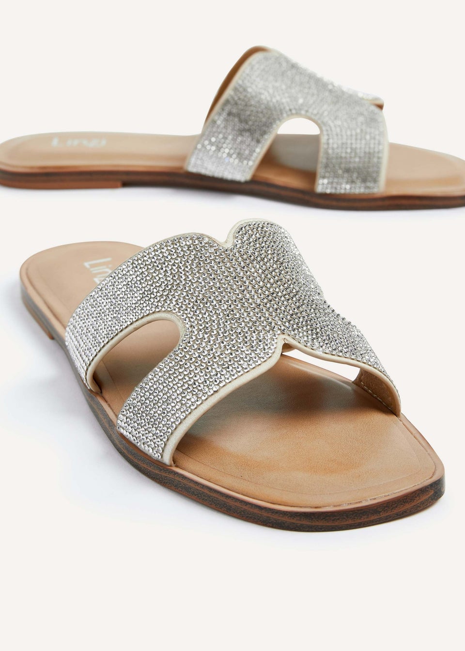 Linzi Becca Silver Diamante Embellished Slider Sandal