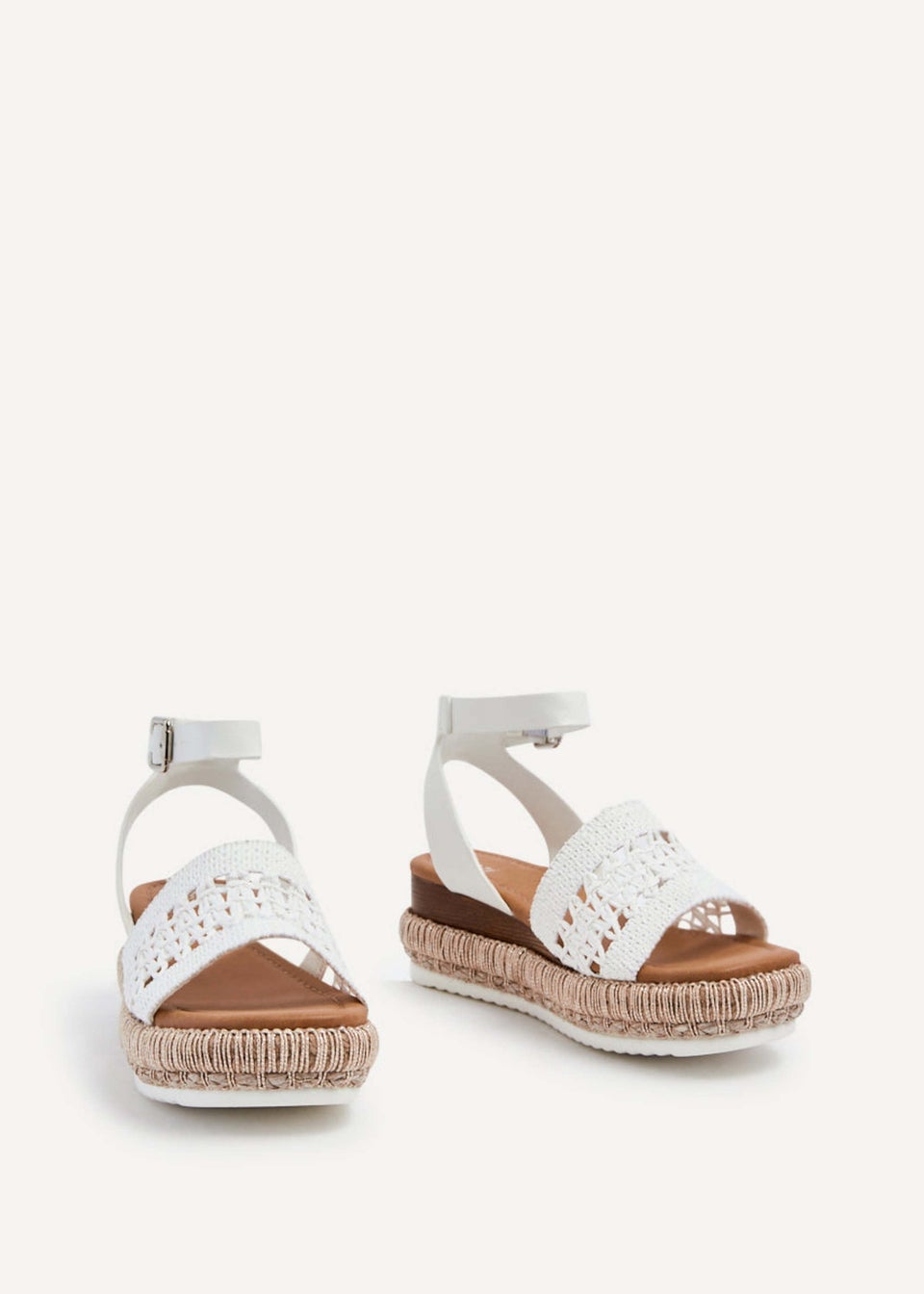 Linzi Evie White Faux Leather Cut Out Woven Espadrille Inspired Platform Wedge