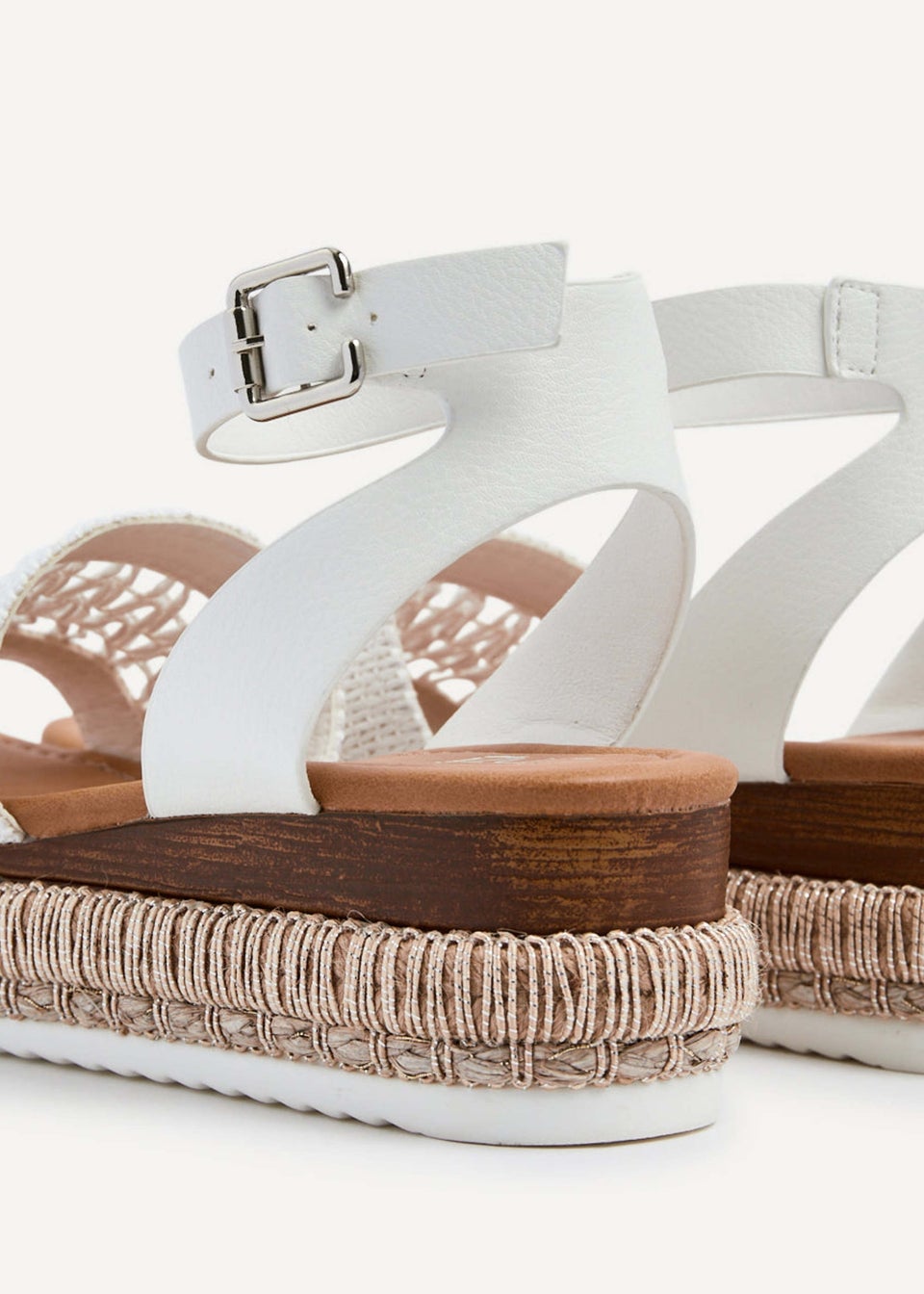 Linzi Evie White Faux Leather Cut Out Woven Espadrille Inspired Platform Wedge