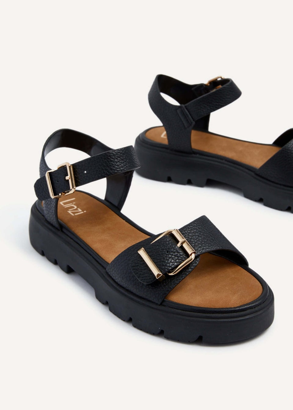 Black leather chunky sandals discount