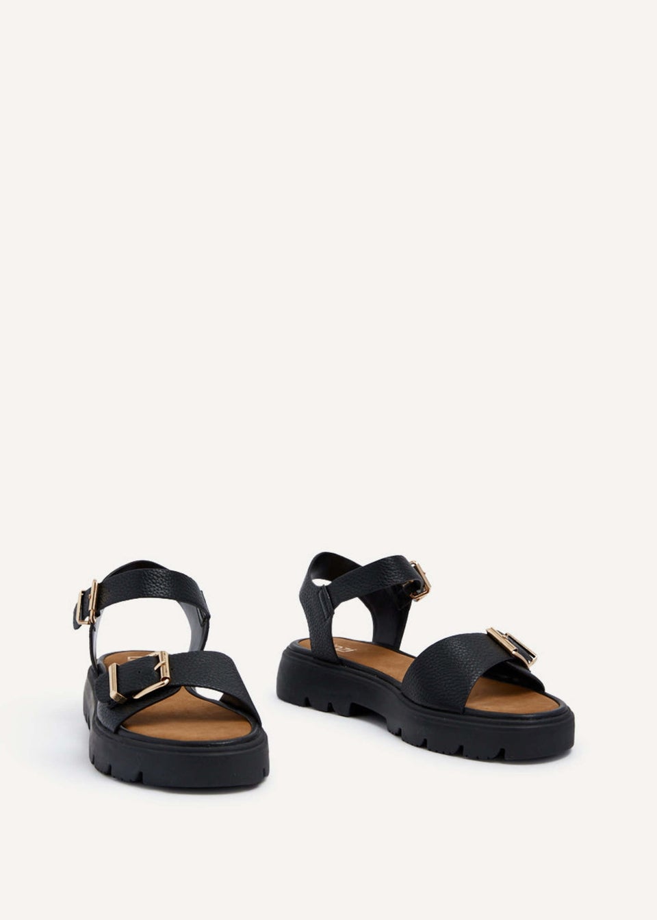 Linzi Comet Black Faux Grain Leather Chunky Sandal