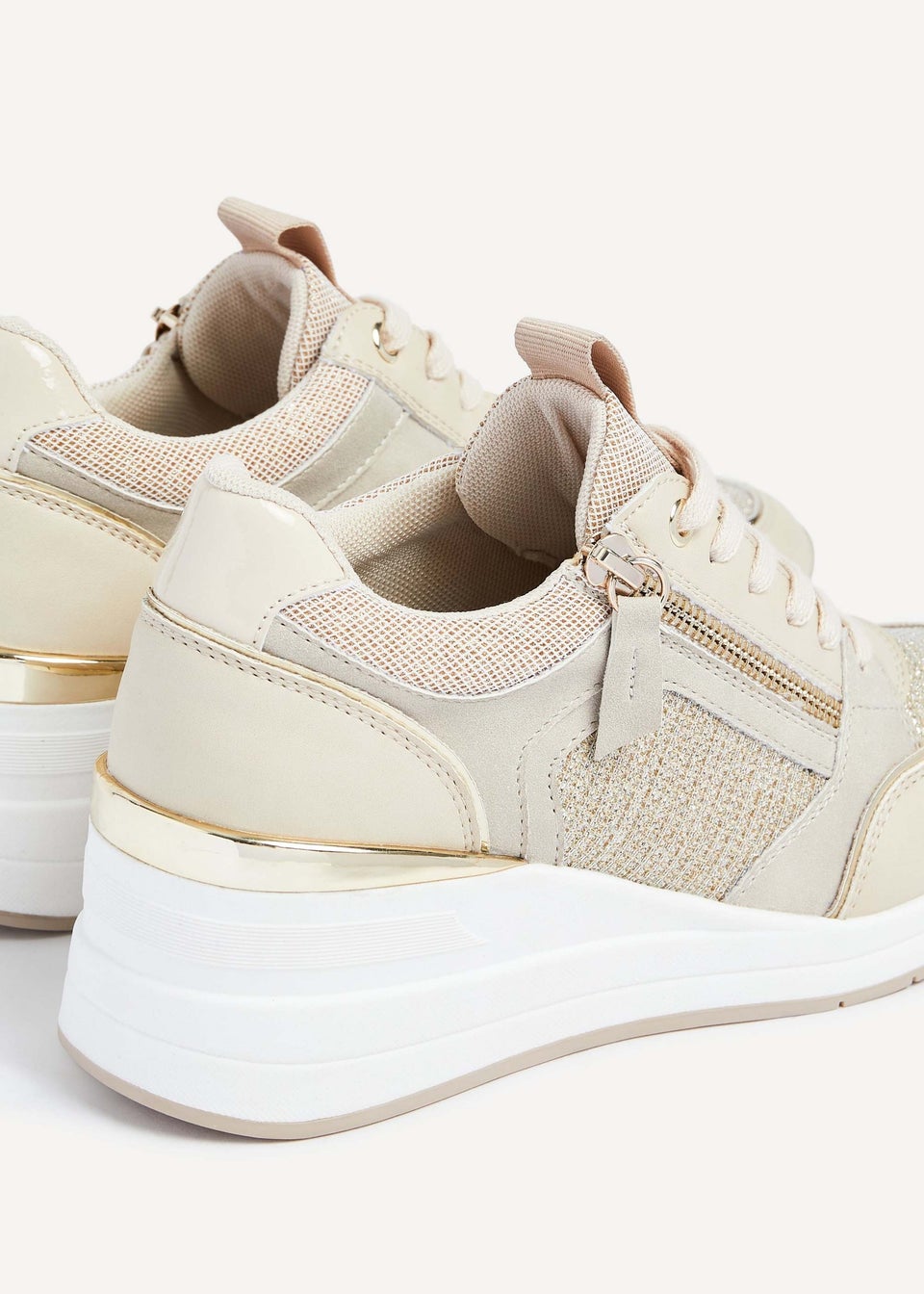 Linzi Everett Gold and Nude Wedged Trainer