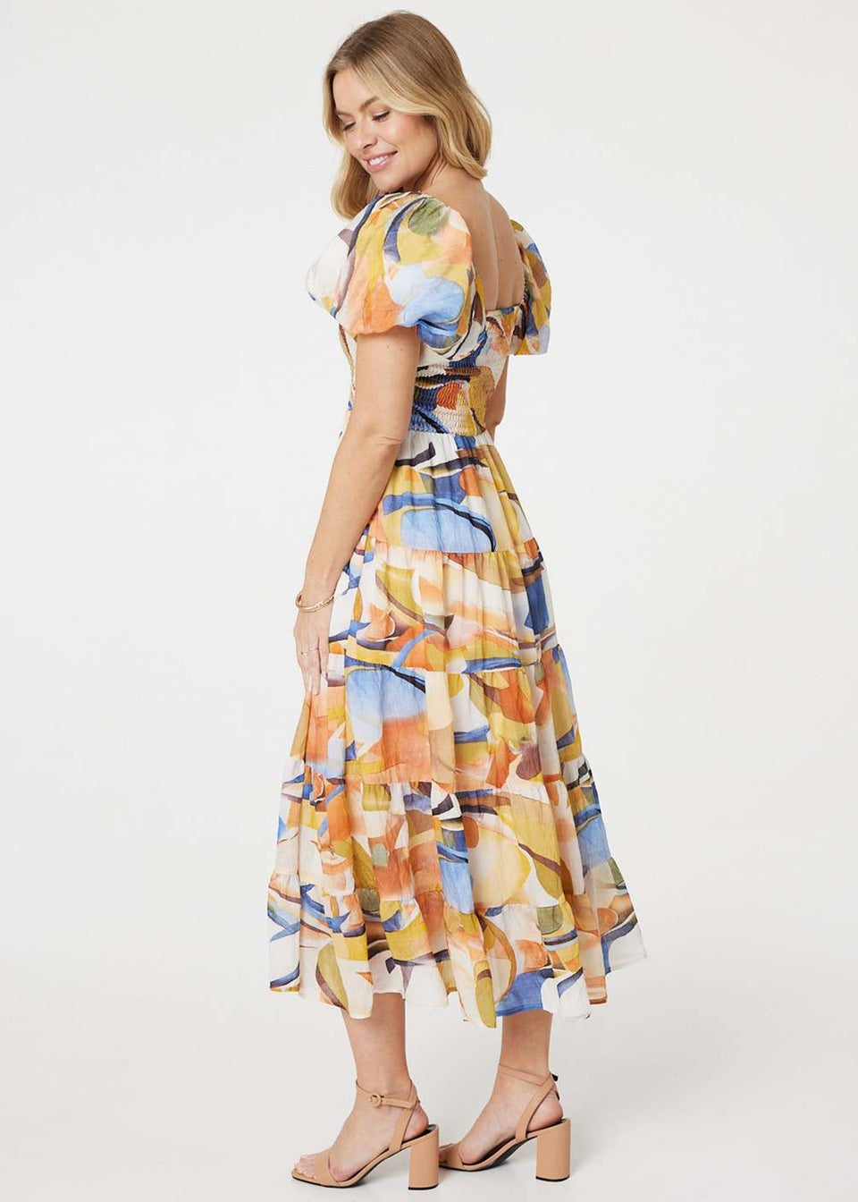 Izabel London Blue Printed Puff Sleeve Maxi Dress
