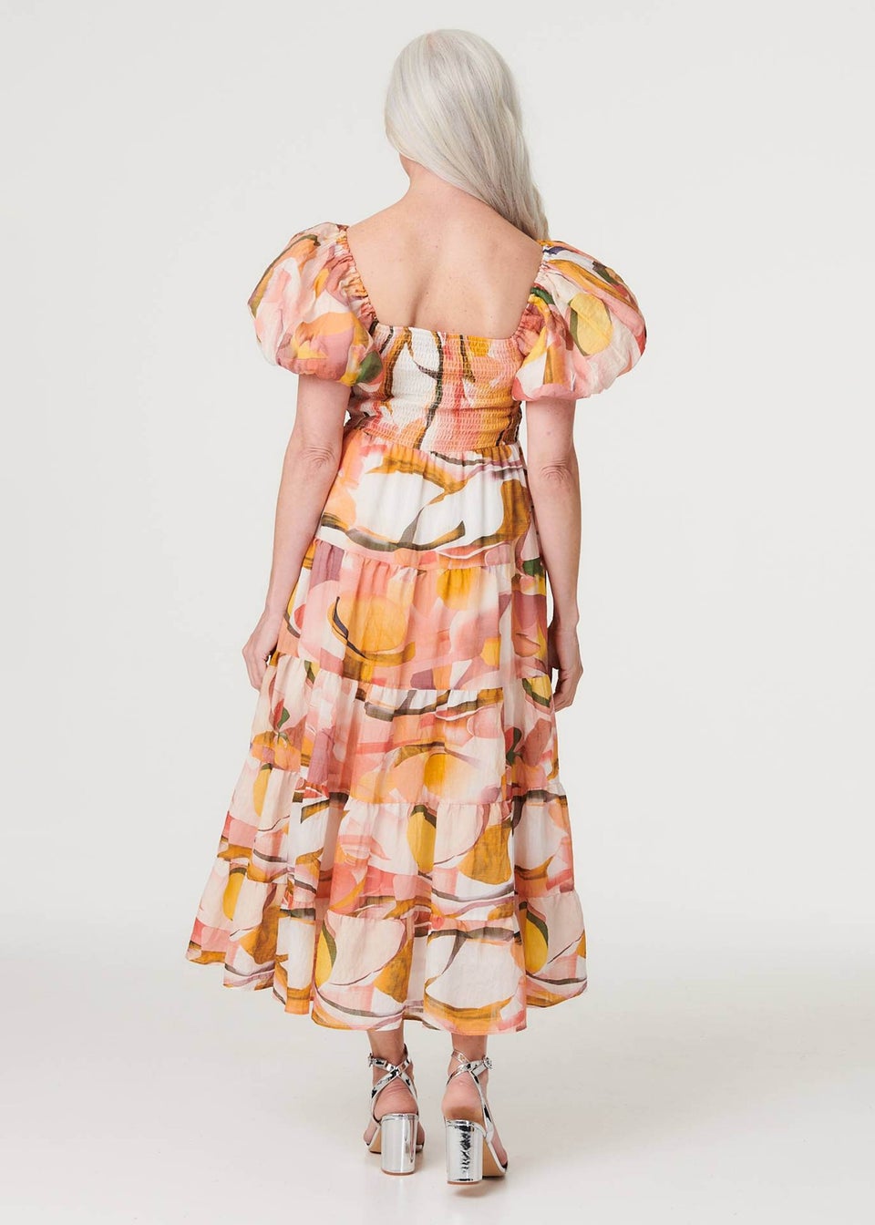 Izabel London Coral Printed Puff Sleeve Maxi Dress
