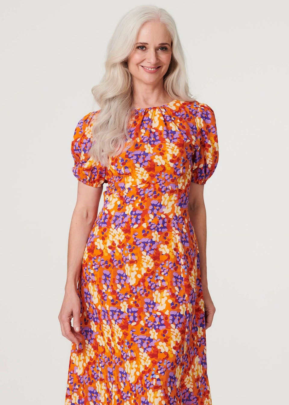 Izabel London Red Printed Puff Sleeve Midi Tea Dress