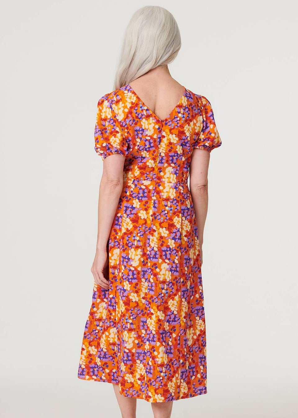 Izabel London Red Printed Puff Sleeve Midi Tea Dress