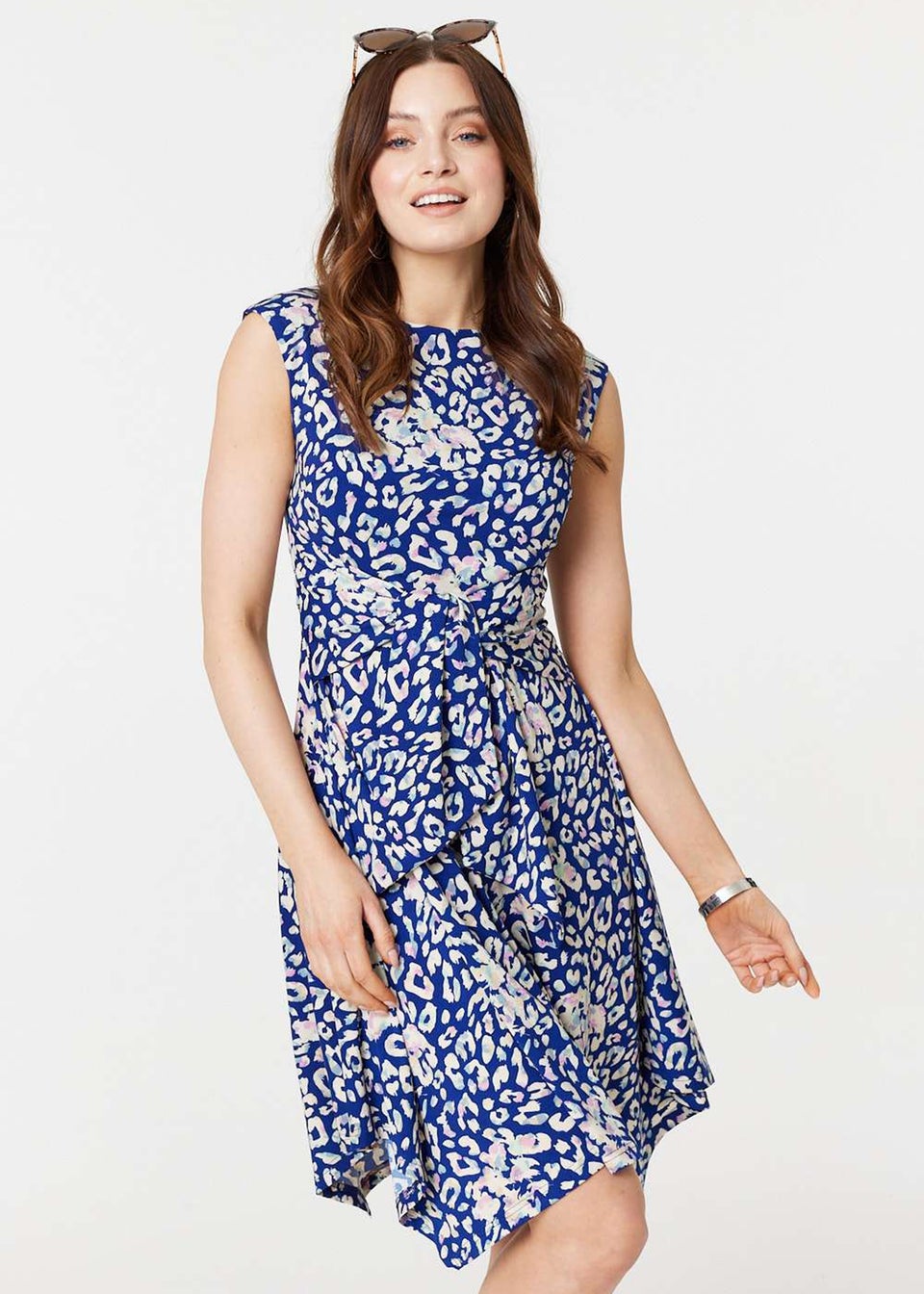 Izabel London Blue Animal Print Sleeveless Short Dress