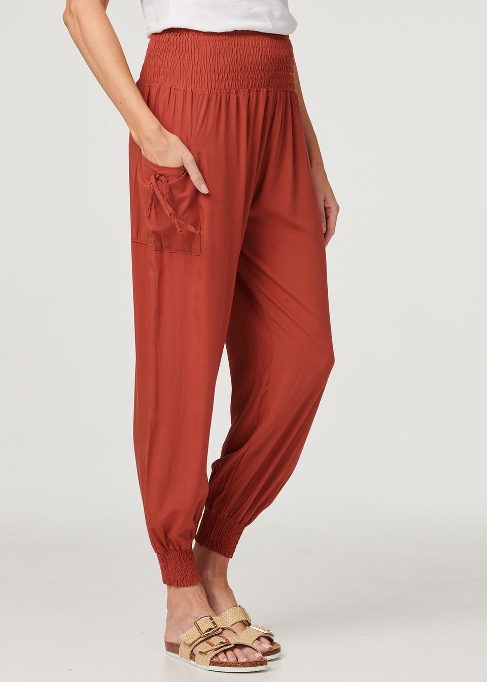 Izabel London Orange High Waist Pull On Tapered Pants