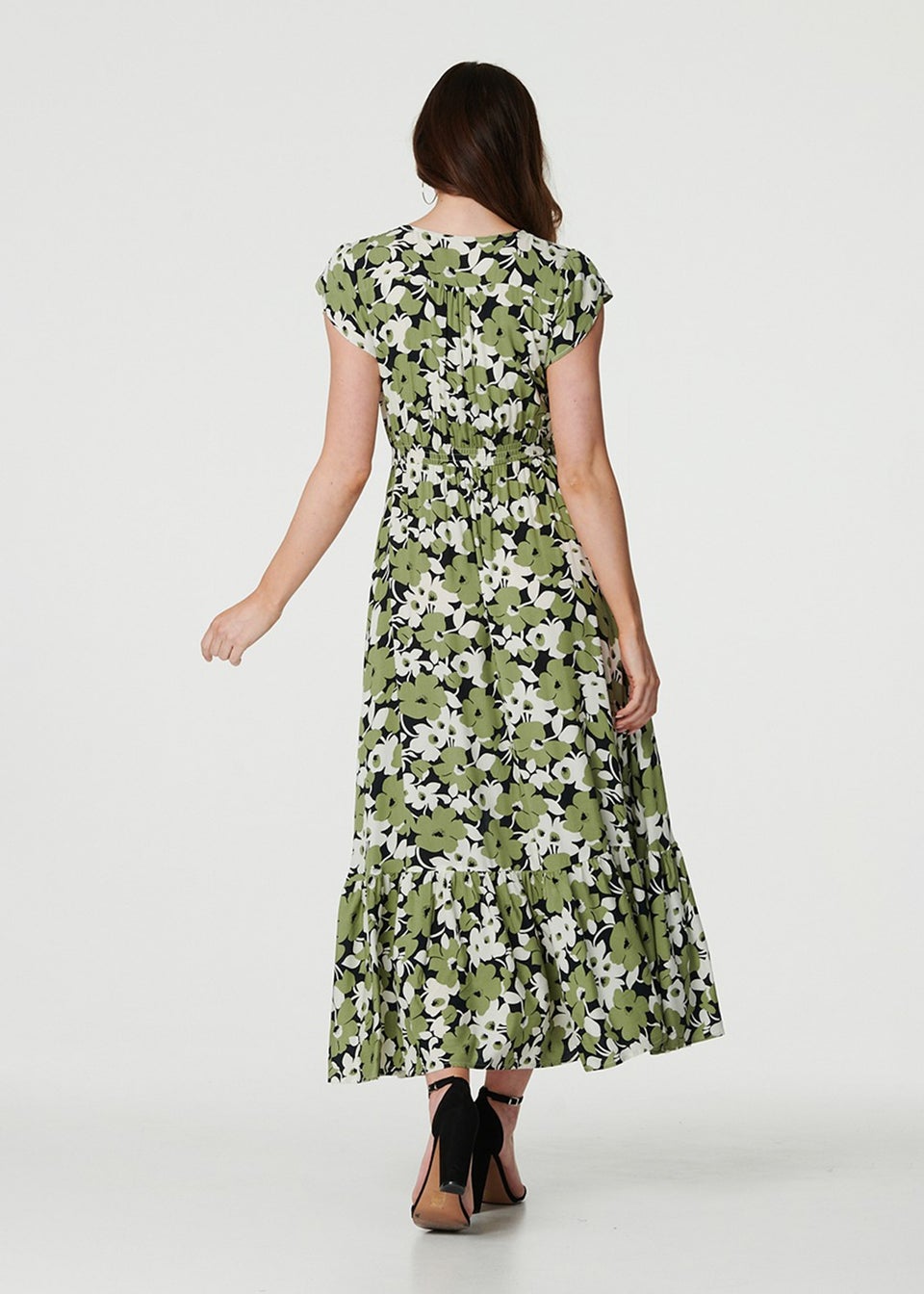 Izabel London Green Floral Print Split Hem Maxi Dress