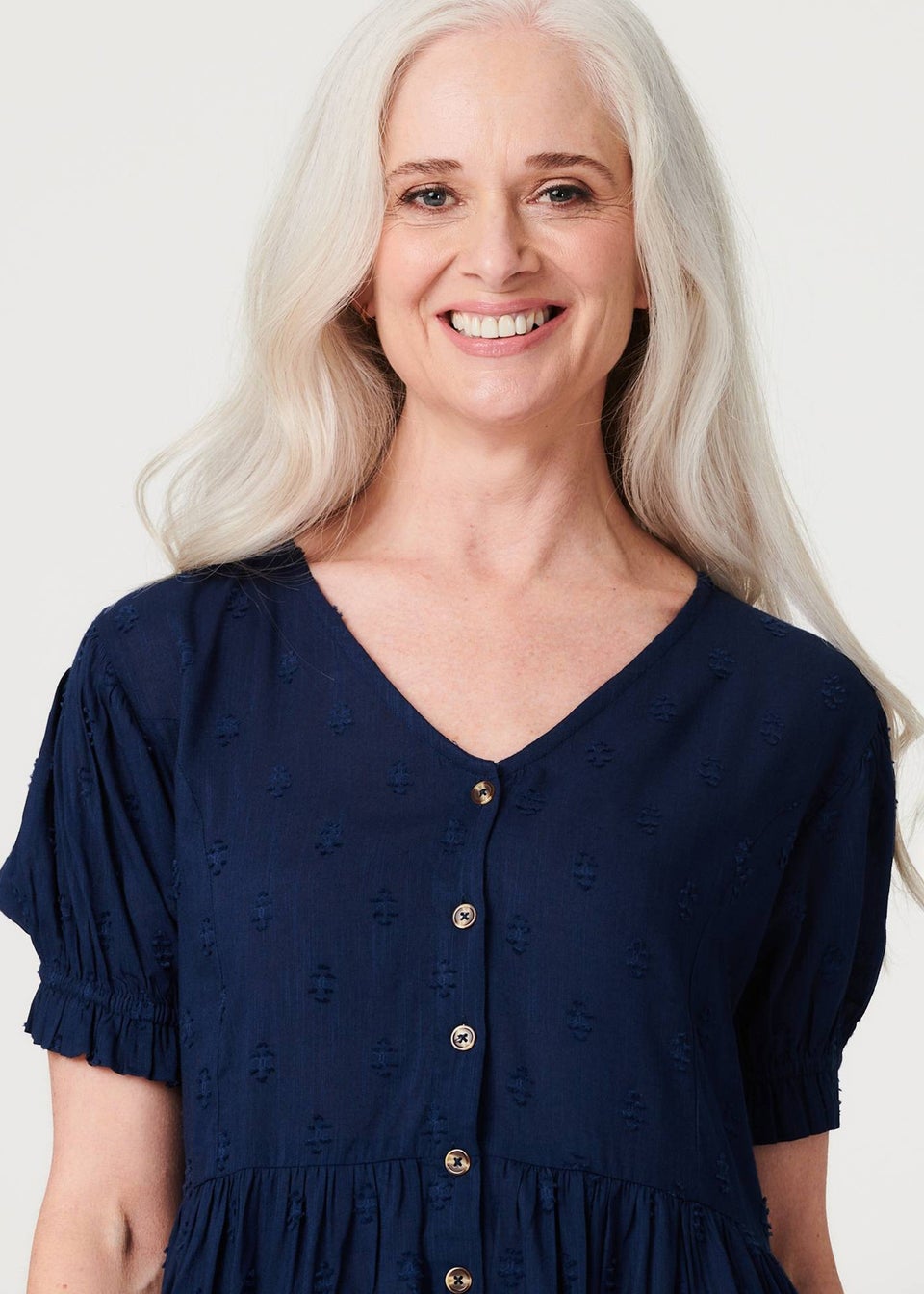 Izabel London Navy Embossed V-Neck Knee Length Dress