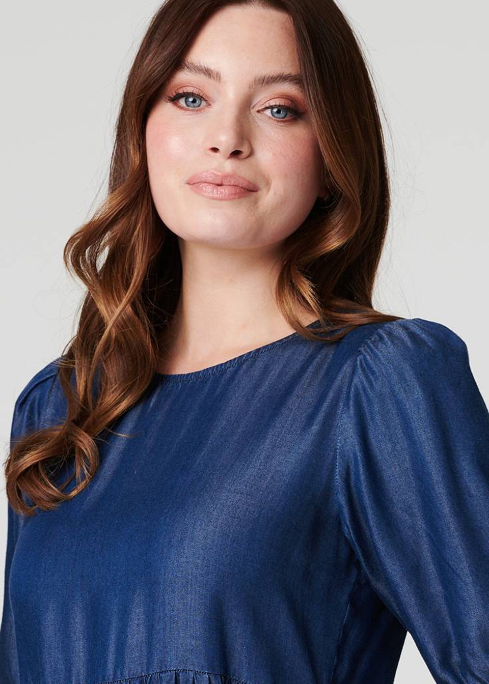 Izabel London Blue Tiered 1/2 Puff Sleeve Midi Dress