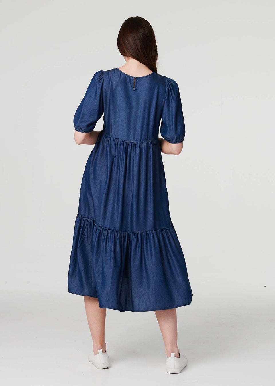 Izabel London Blue Tiered 1/2 Puff Sleeve Midi Dress