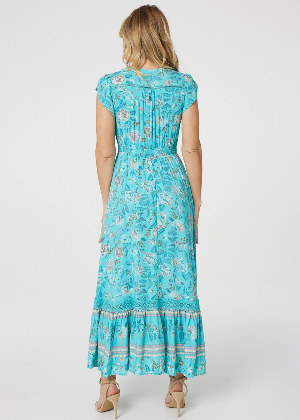 Izabel London Blue Floral Border Print V-Neck Dress