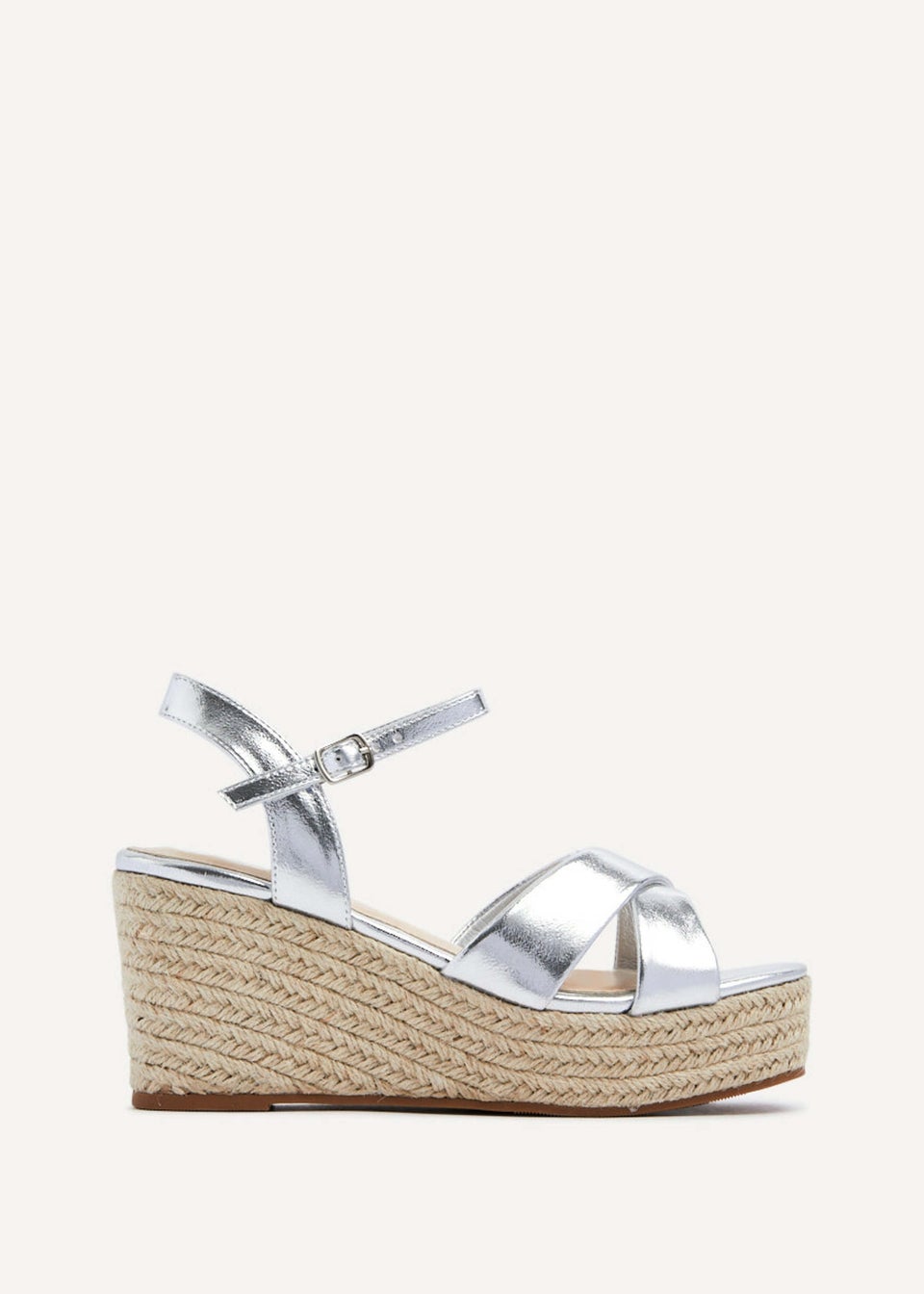 Linzi Vision Silver Faux Leather Crossover Rope Detail Wedge