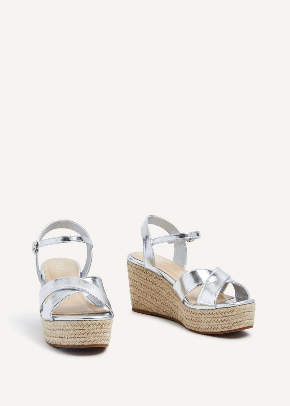 Linzi Vision Silver Faux Leather Crossover Rope Detail Wedge