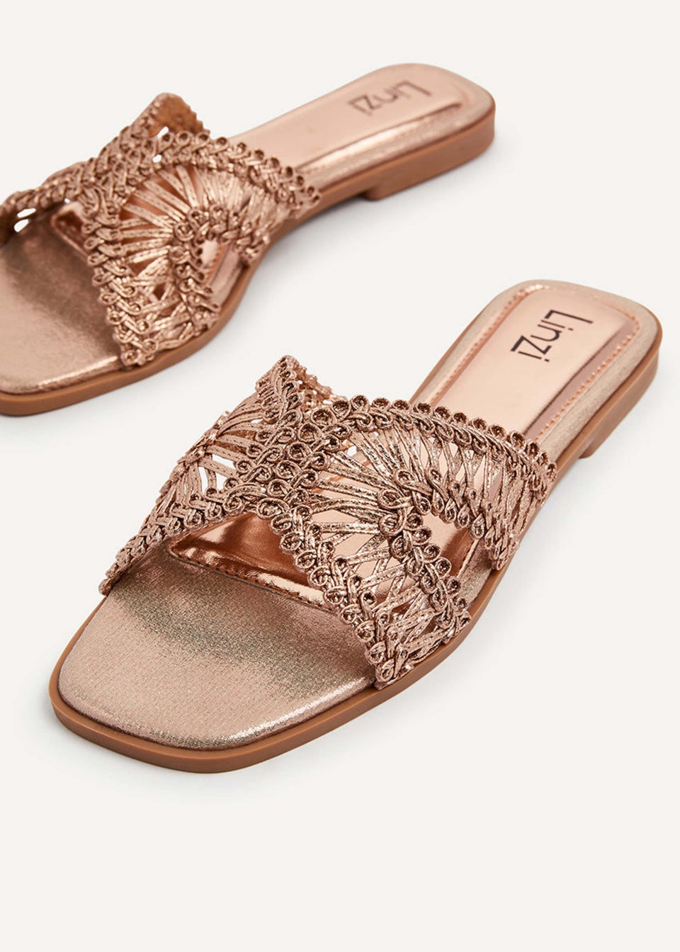 Linzi Kalina Rose Gold Faux Leather Knitted Slider Sandal