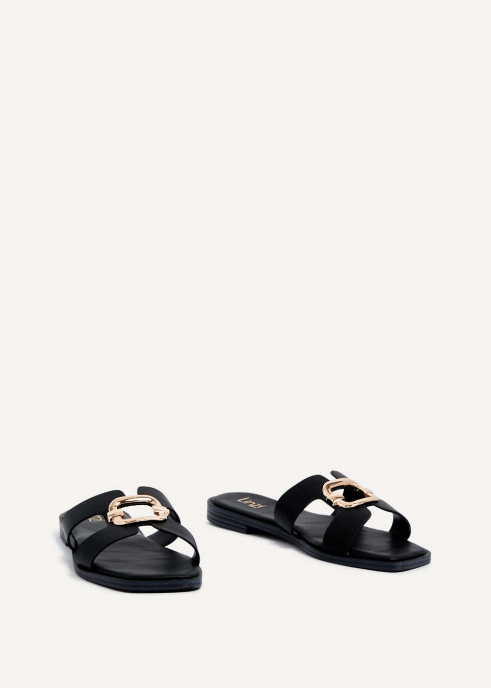 Linzi Vida Black Faux Leather Flat Sandal