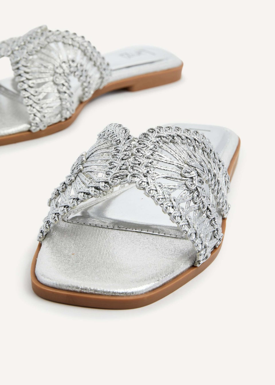 Linzi Kalina Silver Faux Leather Knitted Slider Sandal