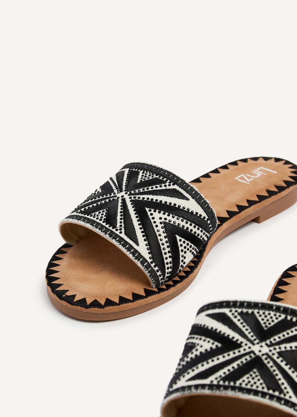 Linzi Cabana Black Aztec Design Flat Sandal