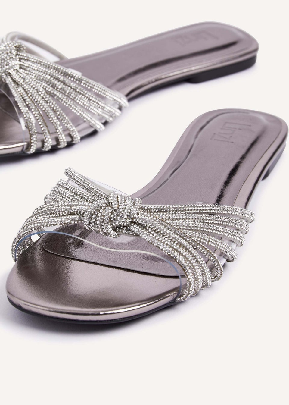Linzi Monica Silver Faux Leather Diamante Knotted Sandal