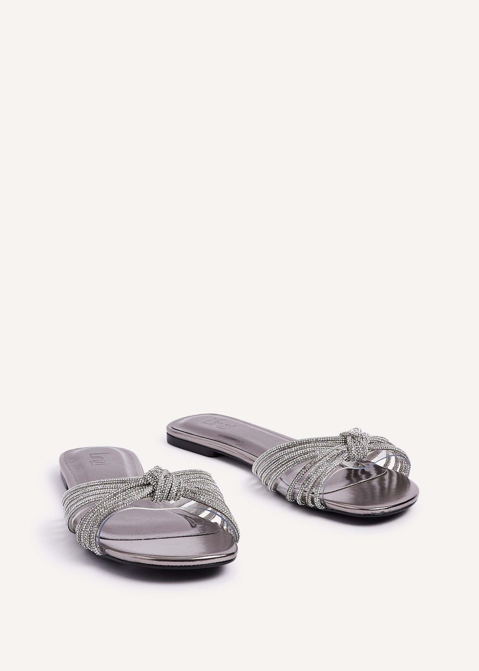 Linzi Monica Silver Faux Leather Diamante Knotted Sandal