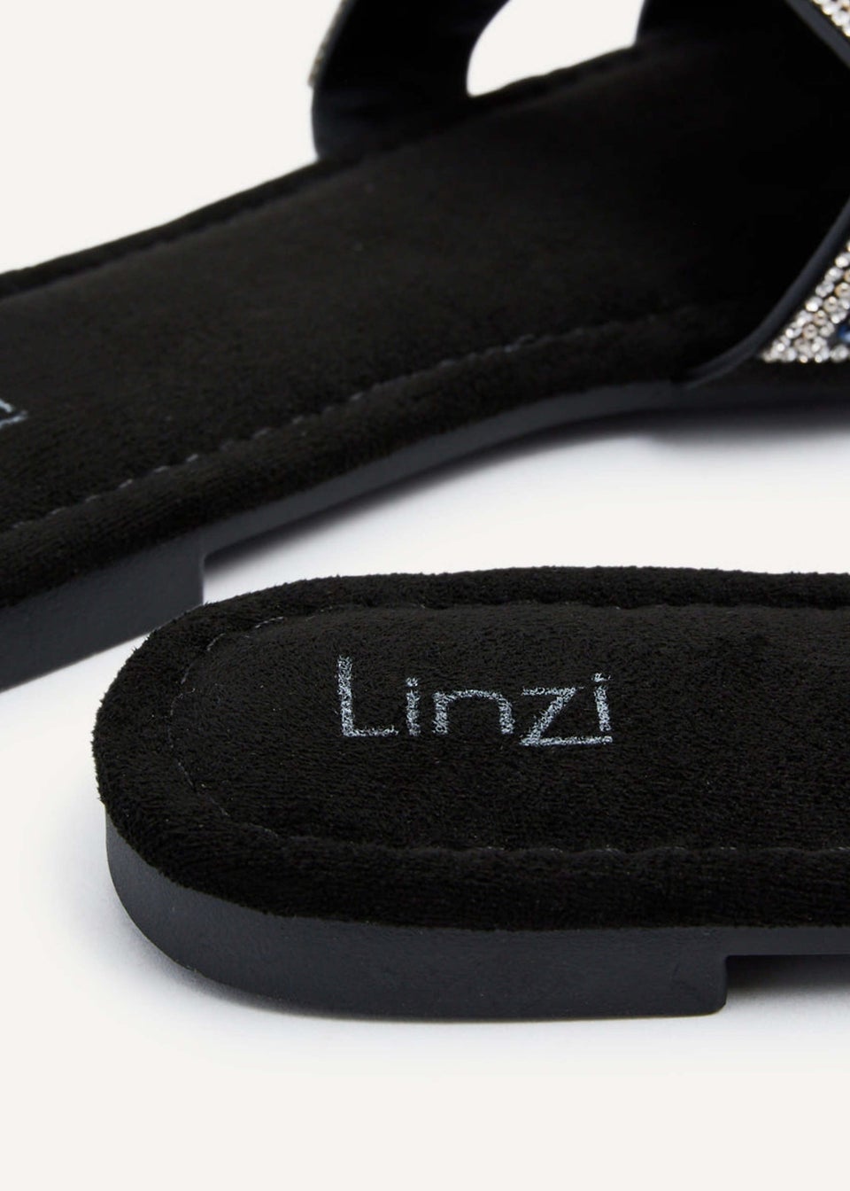 Linzi Indira Black Suede Aztec Design Embellished Slider Sandal